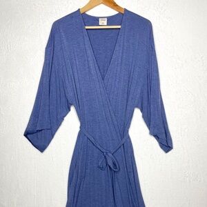 Soma Cool Nights Robe S/M Blue Knee Length Knit Intimates Elbow Sleeve Soft